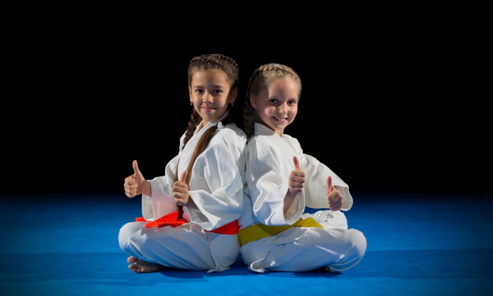 Little girls martial arts fighters isolated